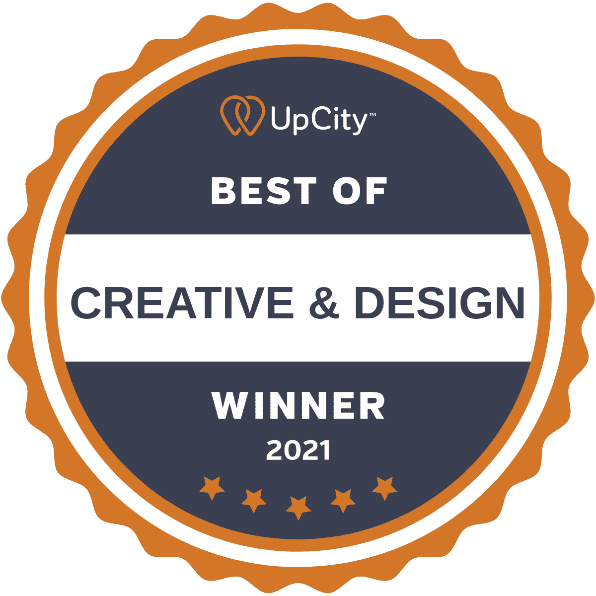 An award logo that reads "UpCity Best of Creative & Design winner 2021."
