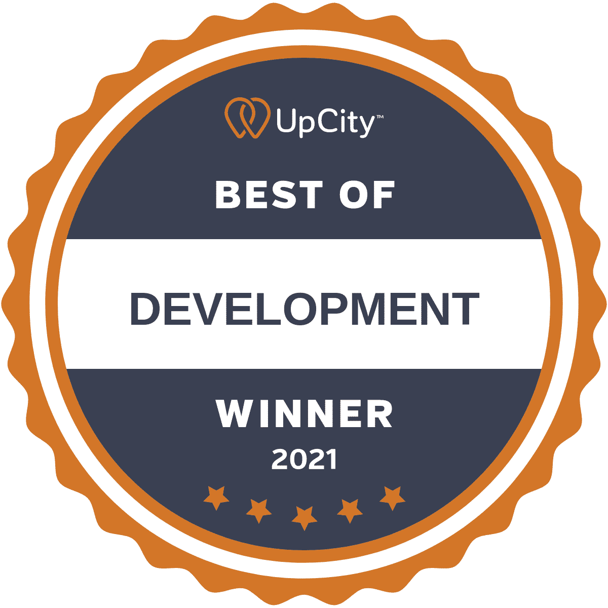 An award logo that reads "UpCity Best of Development winner 2021."
