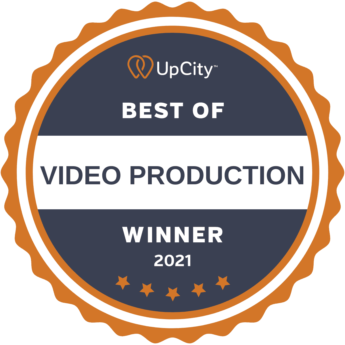 An award logo that reads "UpCity Best of Video Production winner 2021."