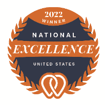 An award logo reads "2022 Winner National Excellence United States."