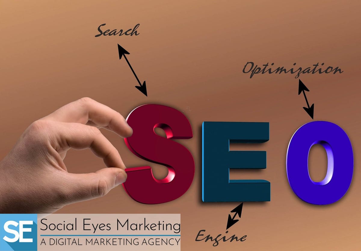 A person holding the S in SEO. The graphic states that SEO stands for search engine optimization.
